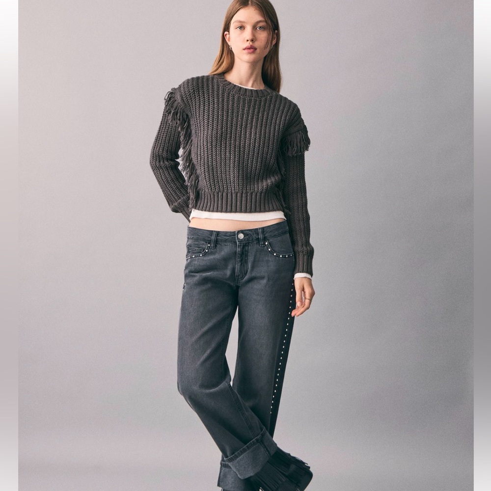 Mango Fringe Chunky Knit Sweater
